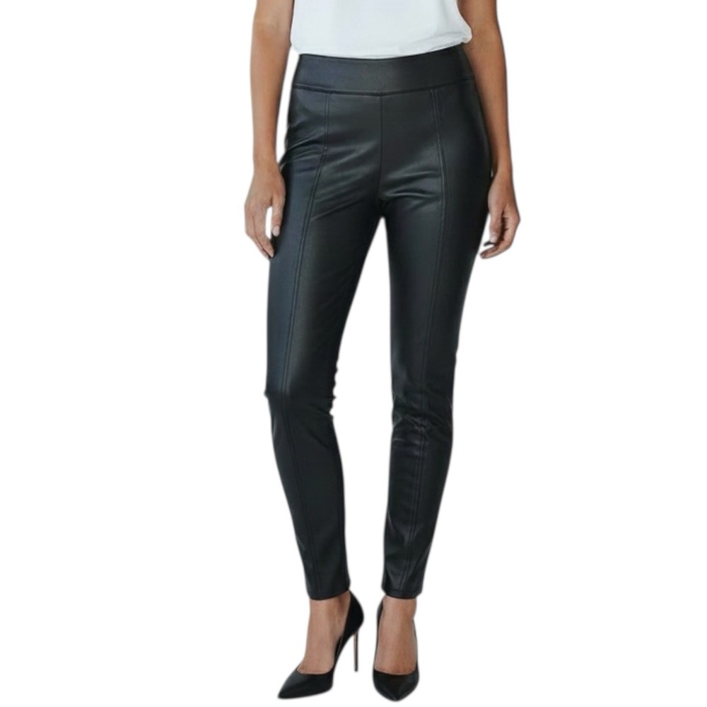 Eileen Fisher Black Leather Front Ponte Pants Size S Pull On Minimalist Neutral
